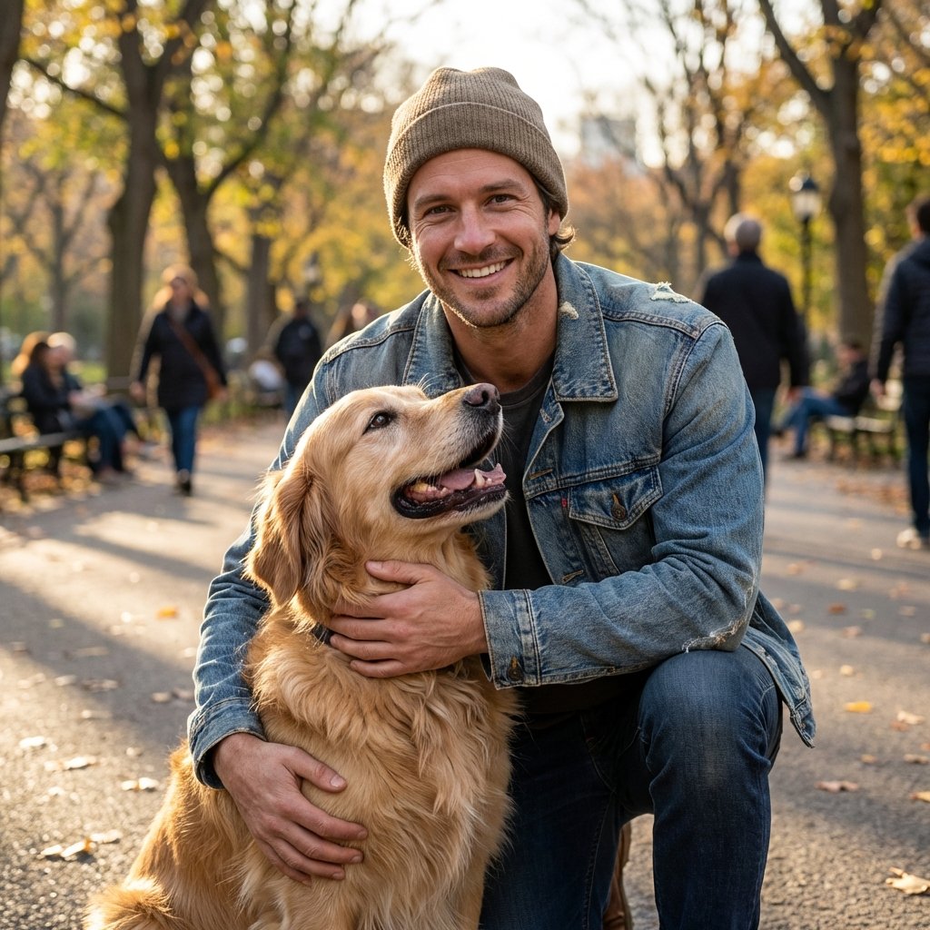 Man with dog in park